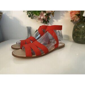 Vintage Perry Ellis Stretchy Red Women’s Strappy Sandal Flat Gladiator Size 9B‎
